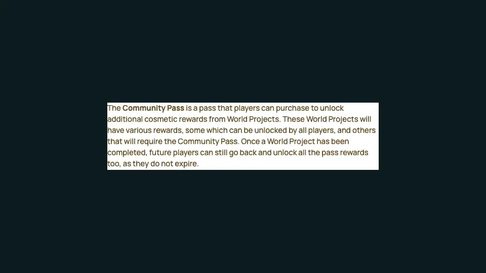 Community Pass description stating that completed projects retain their pass rewards